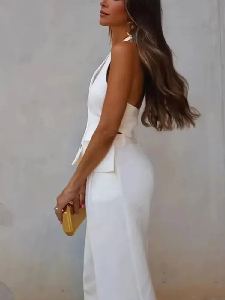 סט וסט הולטר ומכנסיים רחבים